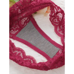 Burgundy lace push up underwire bra and panty set detail with floral lace pattern