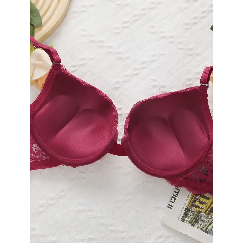 The Lady's Haven Boutique push up underwire bra and panty set in deep burgundy with lace detail