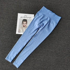 Blue quick dry sport leggings with a high waistband for comfort during workouts