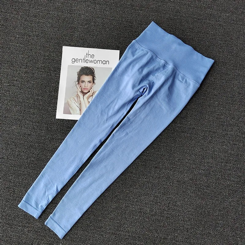 Blue quick dry sport leggings with a high waistband for comfort during workouts