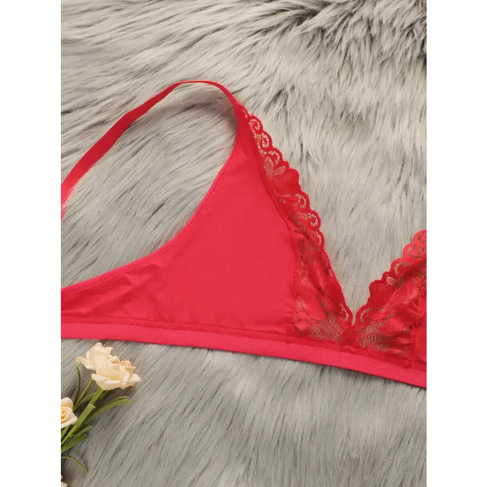 Red lace push up bra for women with delicate floral lace design from The Lady's Haven Boutique