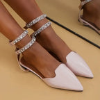 The Lady's Haven Boutique pink flat heel rhinestone ankle strap sandals with pointed toes