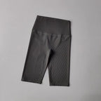 Ribbed cycling yoga gym shorts for women in dark gray with a flattering high-waist design