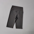 Gray ribbed cycling yoga gym shorts for women with high waistband for comfort and style