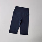 Dark blue ribbed cycling yoga gym shorts for women with a high waistband for comfort during workouts