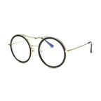 Chic round sunglasses with designer flair from The Lady's Haven Boutique featuring bold black frames