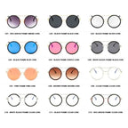 Assorted round sunglasses with designer flair in various colors and frame styles