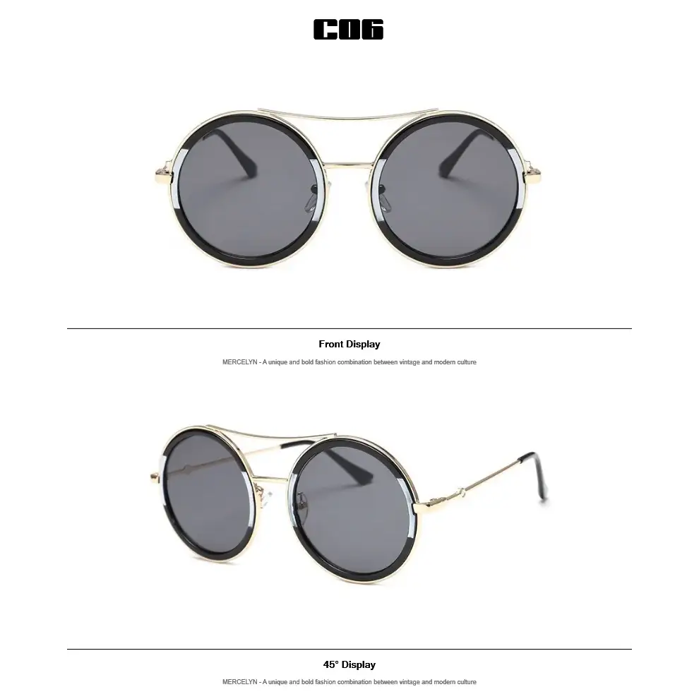 Round sunglasses with designer flair featuring a stylish double bridge and vintage-inspired design