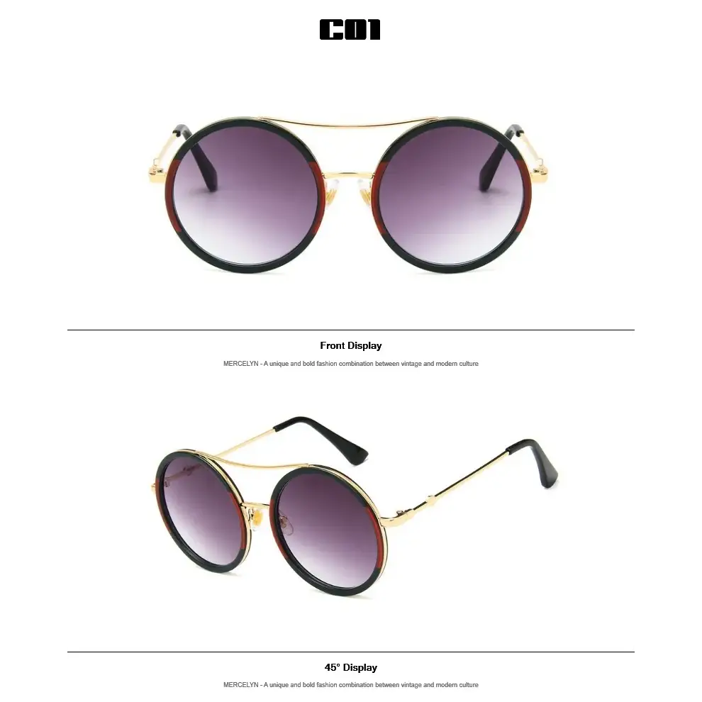 Stylish round sunglasses with designer flair featuring vintage and modern design elements
