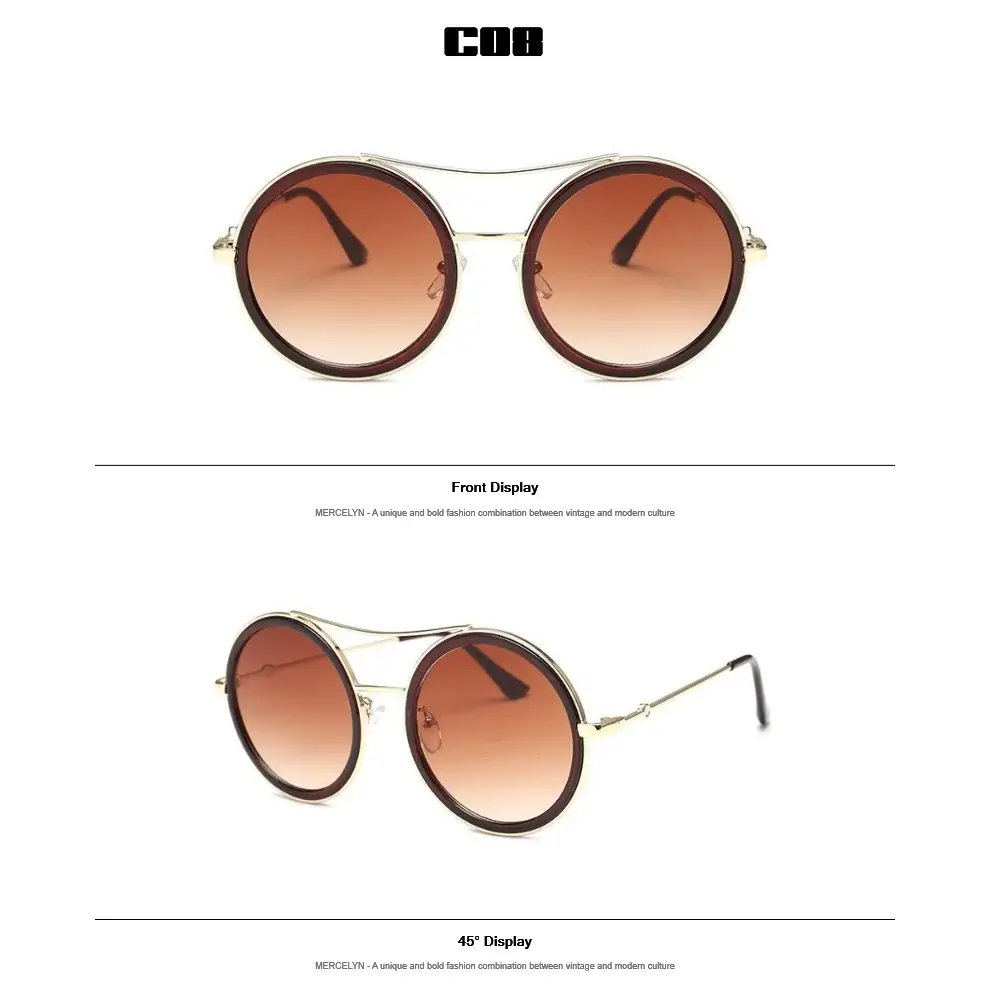 Round sunglasses with designer flair featuring a vintage-inspired frame and gradient lenses