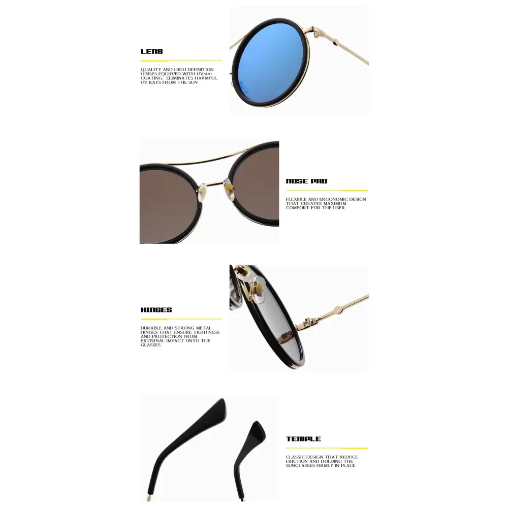 Stylish round sunglasses with designer flair featuring gradient lenses and elegant gold accents