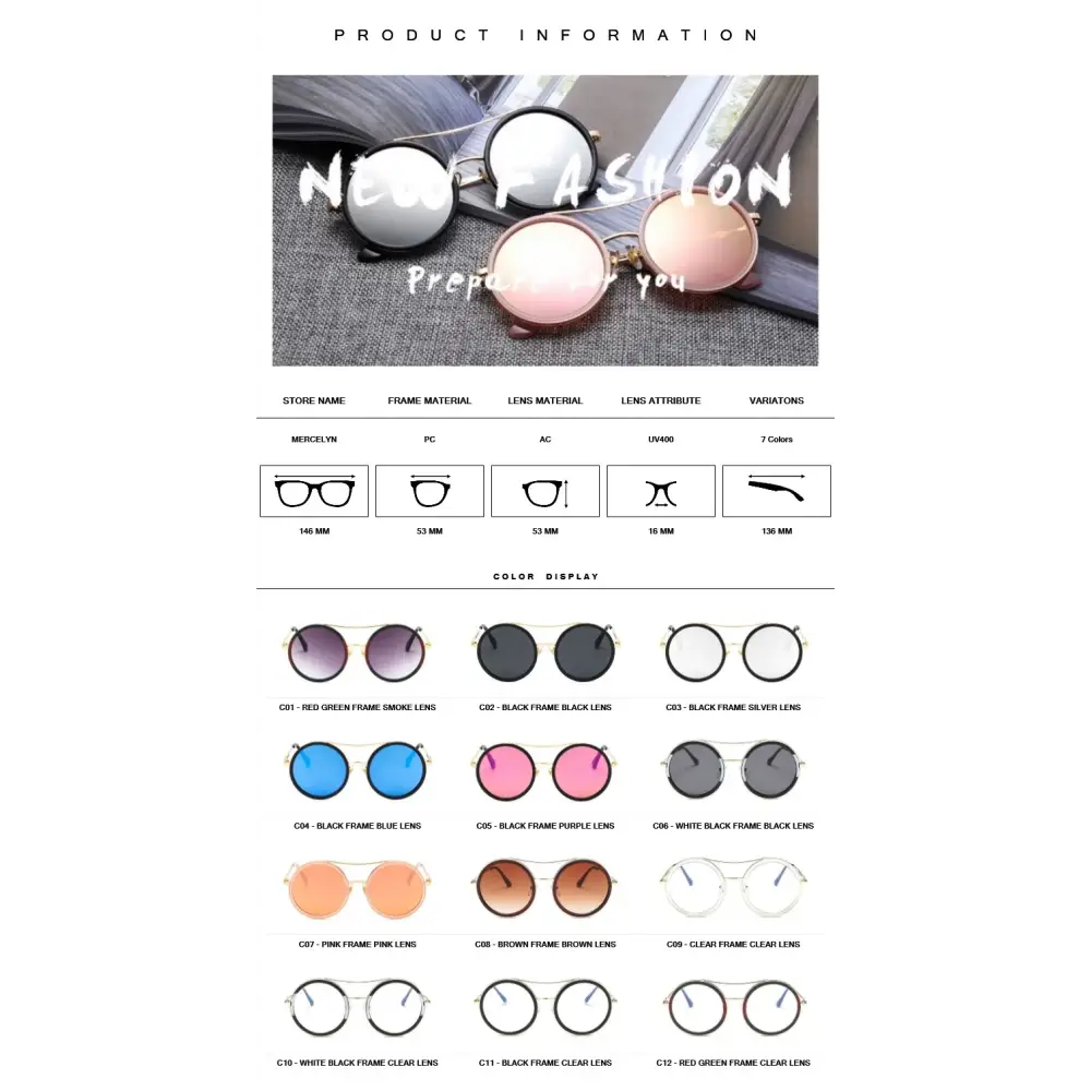Trendy round sunglasses with designer flair in various colors for stylish summer looks