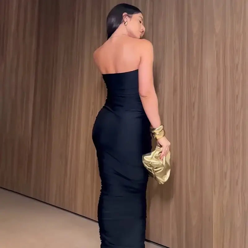 Mozision Sexy Sleeveless Off-shoulder Backless Strapless Black Maxi Dress For Women Elegant Evening Long Dress Female