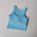 Light blue seamless sports vest for women in a stylish ribbed design, perfect for workouts