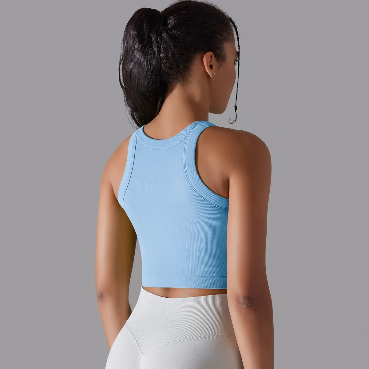 Light blue seamless sports vest for women with a comfortable racerback design