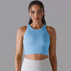Light blue seamless sports vest for women with a cropped design and a comfortable fit