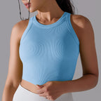 Sky Blue Seamless Sports Vest for Women with a Comfortable Fitted Design