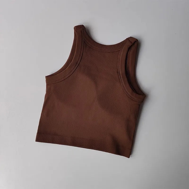 Brown seamless sports vest for women with a comfortable fit and stretchy fabric for workouts