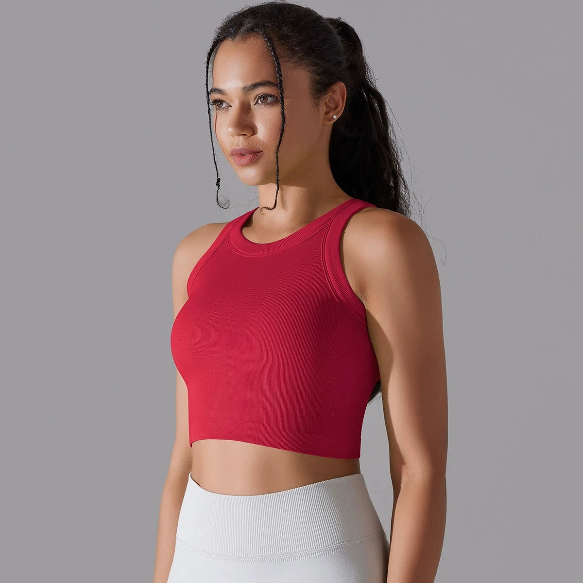 Red seamless sports vest for women with a cropped design and comfortable fit for workouts