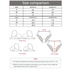 Size comparison chart with measurements for seamless thong underwear including waist and length in centimeters and inches
