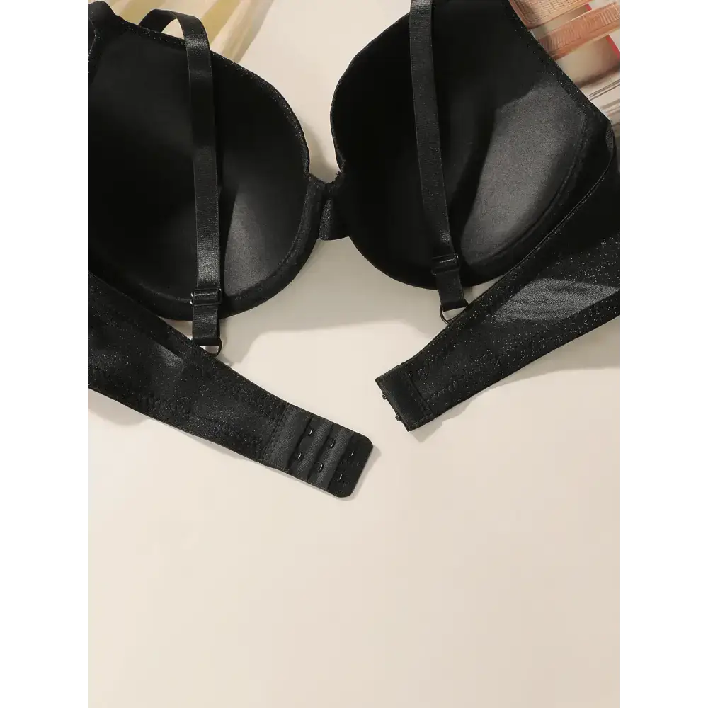 Black sequin lingerie bra with steel ring and adjustable straps from The Lady's Haven Boutique