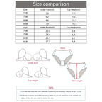 Size comparison chart for sequin lingerie bra with steel ring showing under bust and cup height measurements in cm and inches