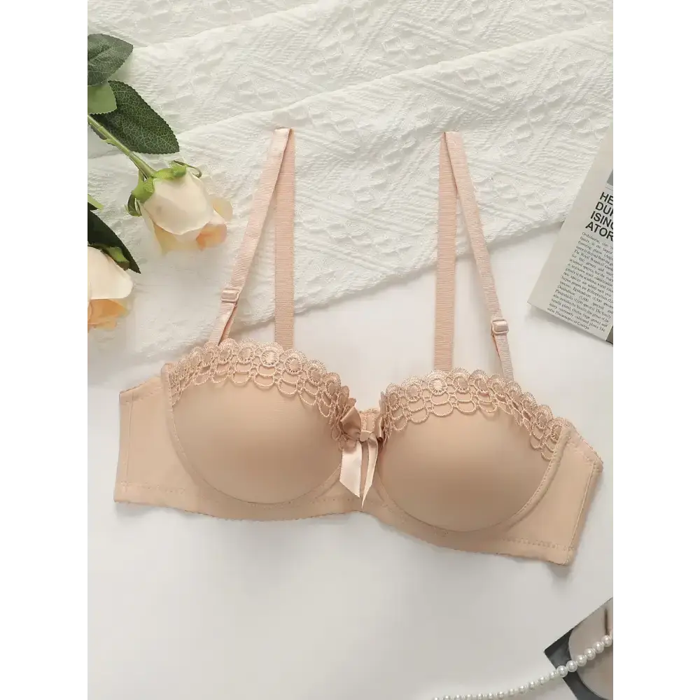 The Lady's Haven Boutique sexy embroidered flower bra in nude with lace detailing and adjustable straps
