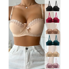 Sexy embroidered flower bra in nude worn with white pants and additional color options from The Lady's Haven Boutique