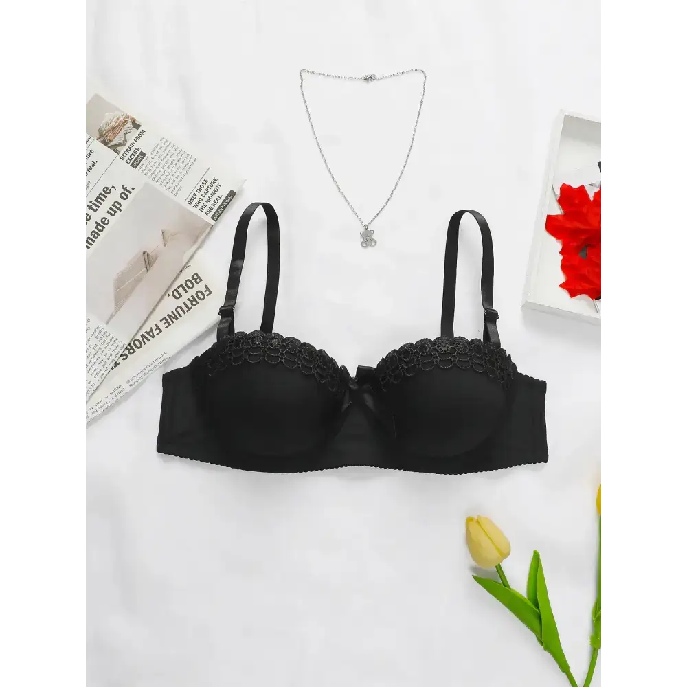 Black sexy embroidered flower bra with adjustable straps from The Lady's Haven Boutique