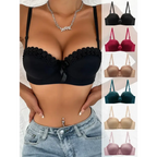 Sexy embroidered flower bra in black worn by model and shown in multiple colors from The Lady's Haven Boutique