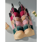 Sexy embroidered flower bra collection in black red beige pink green and cream colors neatly arranged