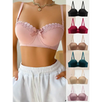 Sexy embroidered flower bra in multiple colors including pink, black, red, beige, teal, and mauve