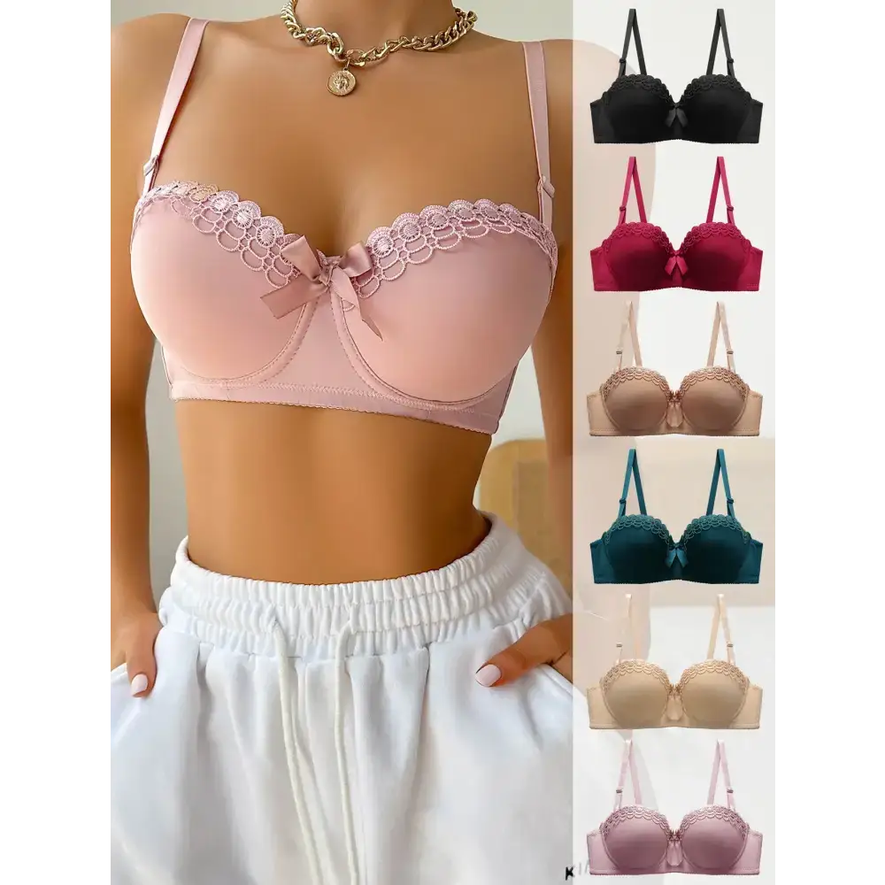 Sexy embroidered flower bra in multiple colors including pink, black, red, beige, teal, and mauve