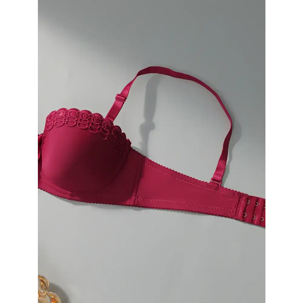 The Lady's Haven Boutique sexy embroidered flower bra in deep pink with adjustable straps