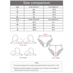 Size chart and measurements guide for sexy embroidered flower bra including under bust and cup height dimensions