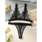 Sexy embroidered lace lingerie set in black with intricate floral patterns and delicate mesh detailing