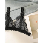 Black sexy embroidered lace lingerie set bralette with floral and polka dot design from The Lady's Haven Boutique