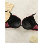 Black and red sexy embroidered lace lingerie set bra with adjustable straps from The Lady's Haven Boutique