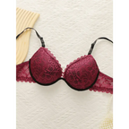 Sexy embroidered lace lingerie set bra in deep red with black adjustable straps from The Lady's Haven Boutique
