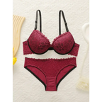 Sexy embroidered lace lingerie set in deep red with black accents from The Lady's Haven Boutique