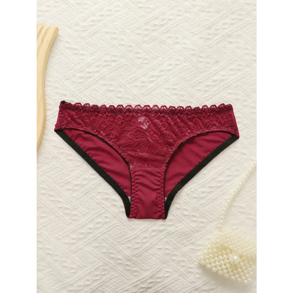 The Lady's Haven Boutique sexy embroidered lace lingerie set burgundy lace panties with scalloped edges
