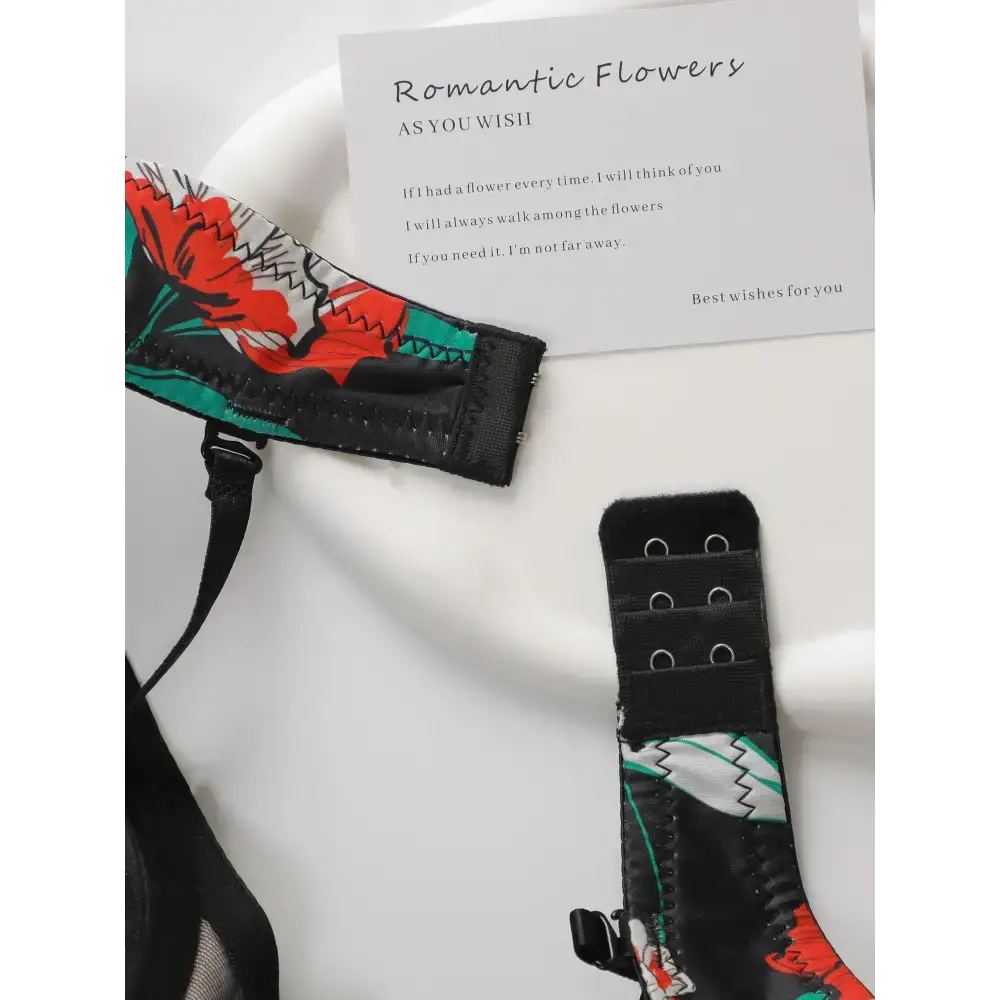 Sexy floral bra and panty set with red and green flower design from The Lady's Haven Boutique