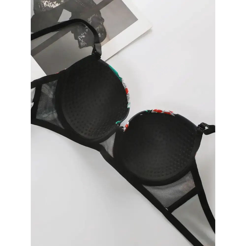 Black sexy floral bra and panty set with mesh details from The Lady's Haven Boutique