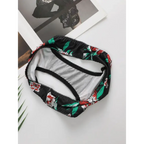 Sexy floral bra and panty set black floral panties with green leaves and red flowers