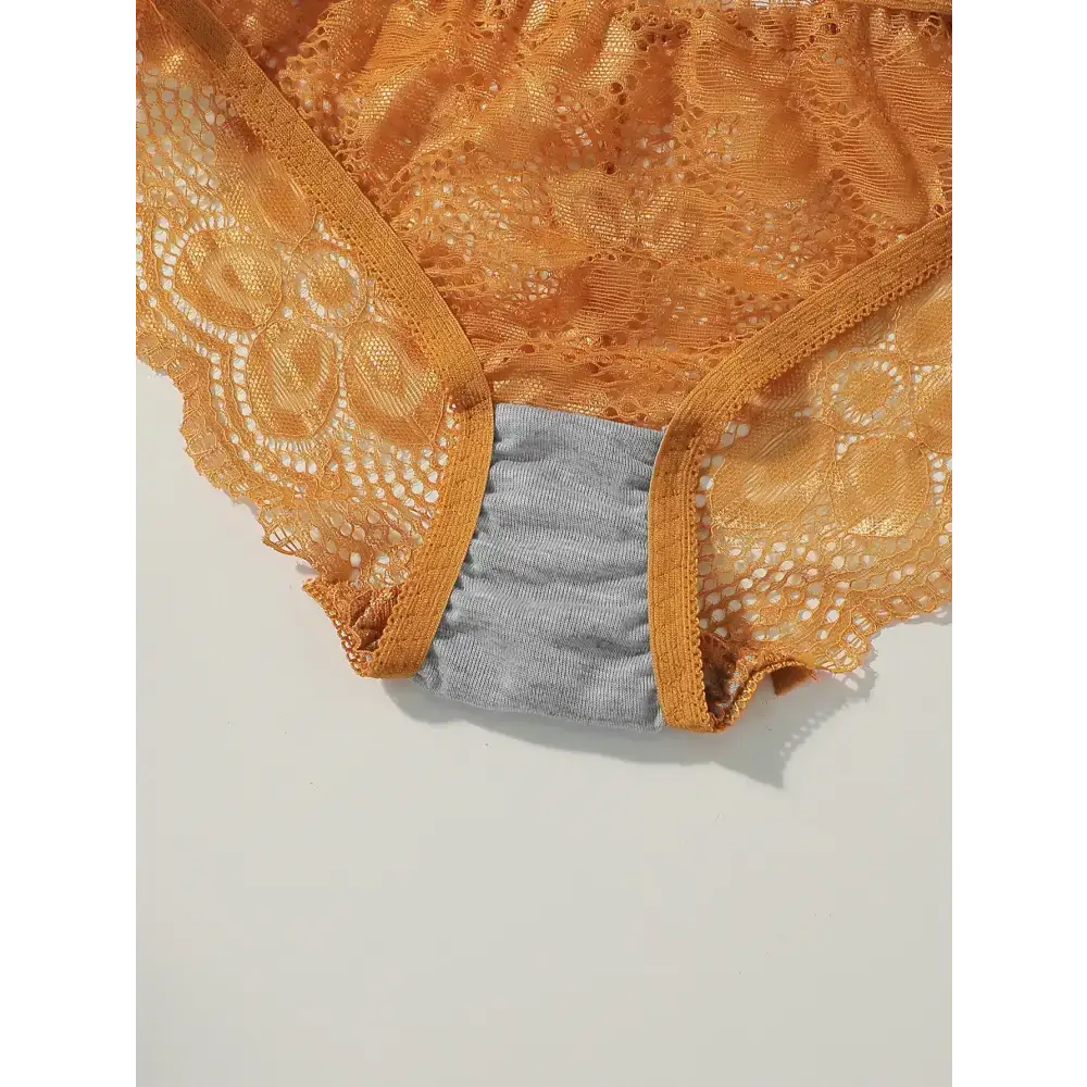 Orange and gray panties from a sexy lace bra and panty set by The Lady's Haven Boutique