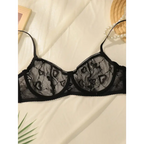 Black sexy lace lingerie set bra with floral mesh design and adjustable straps from The Lady's Haven Boutique