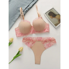 Sexy lace lingerie set in nude and pink with floral lace details from The Lady's Haven Boutique