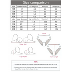 Size comparison chart and measurement guide for sexy lace lingerie set including under bust, cup height, waist, and pant length