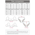 Size chart with measurements for sexy lace lingerie set showing under bust, cup height, waist, and length in cm and inches