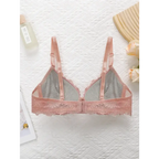 The Lady's Haven Boutique sexy lingerie embroidered lace bra in soft pink with adjustable straps